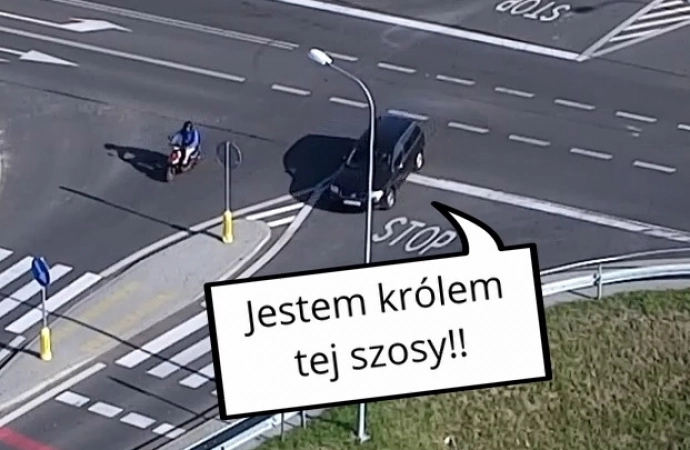 {Policyjny dron ujawnił nagminne niestosowanie się do znaku „Stop”.}